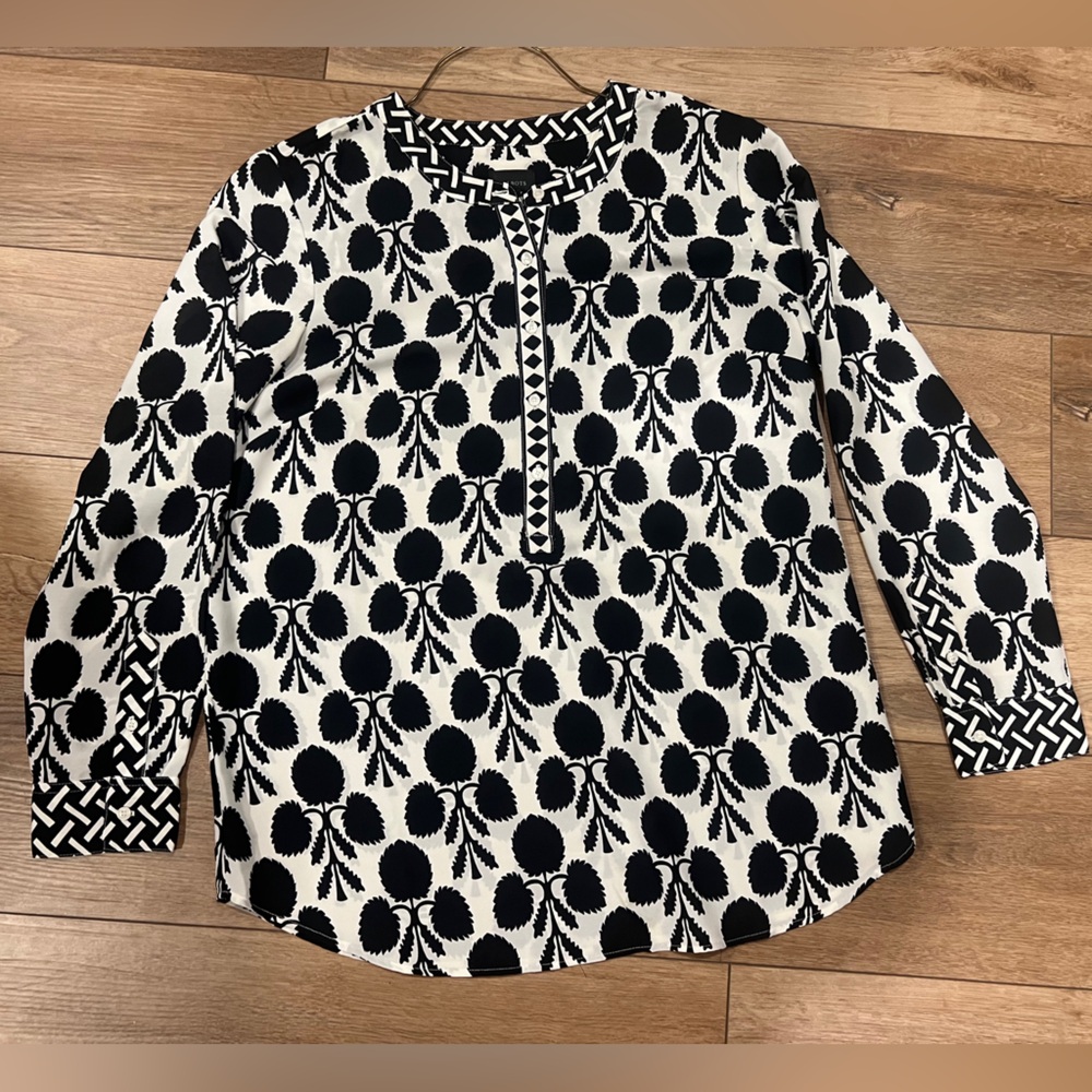 Talbots Black and White Patterned Blouse